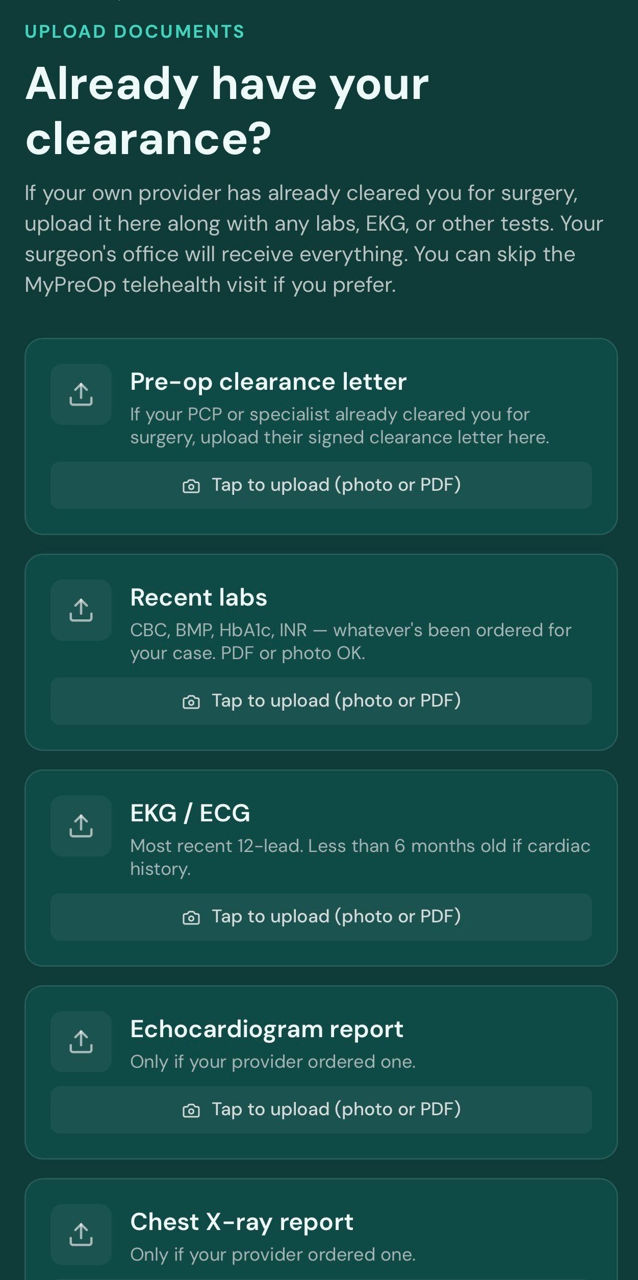 Uploading medical documents from the patient portal