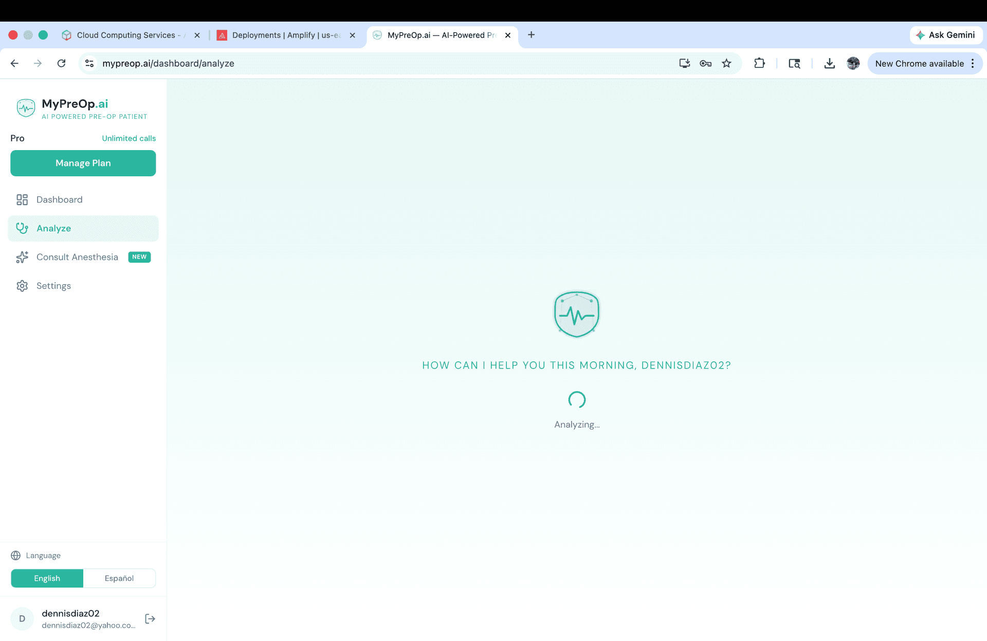 VeriOp.ai 'Analyzing' screen showing the AI processing a patient clearance